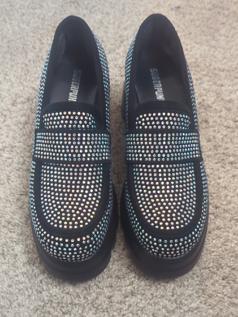 Black Embellished Rhinestone Loafers